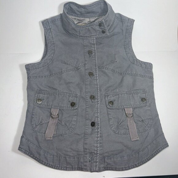BB Dakota Grey Army Sleeveless Vest Cargo Style Lined Canvas M - Picture 1 of 11